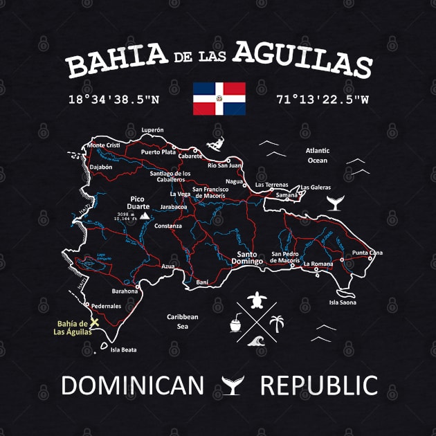 Bahía de las Águilas Dominican Republic Flag Travel Map Coordinates GPS by French Salsa